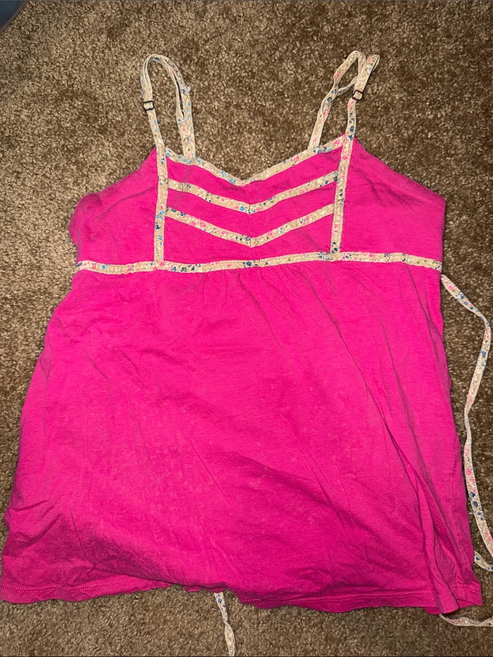Bright Pink Floral-Trim Cami Top